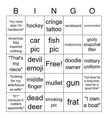 Dating App Bingo Card