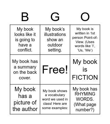 Book Walk BGO Bingo Card