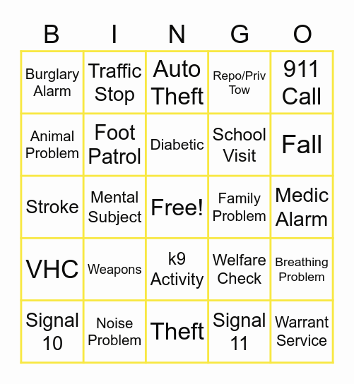 DISPATCH BINGO Card