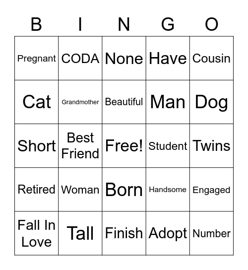 Vocabulary Bingo Card