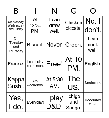 Hey Teacher! Bingo Card