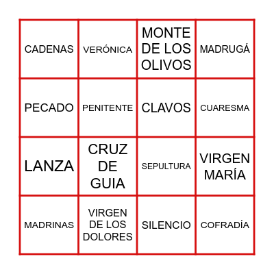 Semana Santa Bingo Card