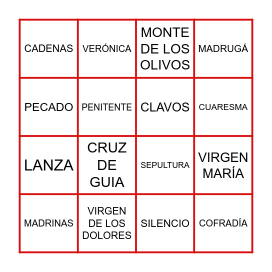 Semana Santa Bingo Card