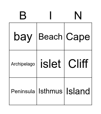 Coastal Landscapes Bingo Card