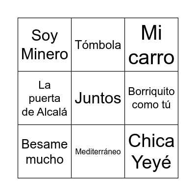 Bingo Musical Bingo Card