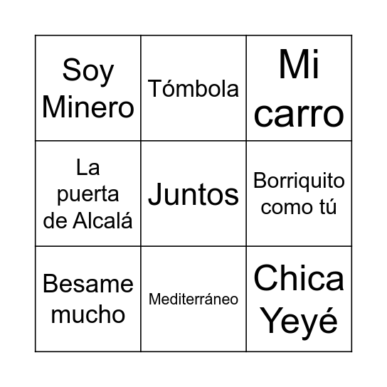 Bingo Musical Bingo Card