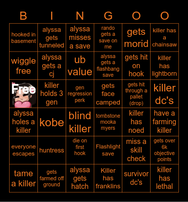 Dead by Daylight Bingo Card