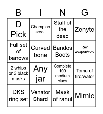 The Revs Bingo Card