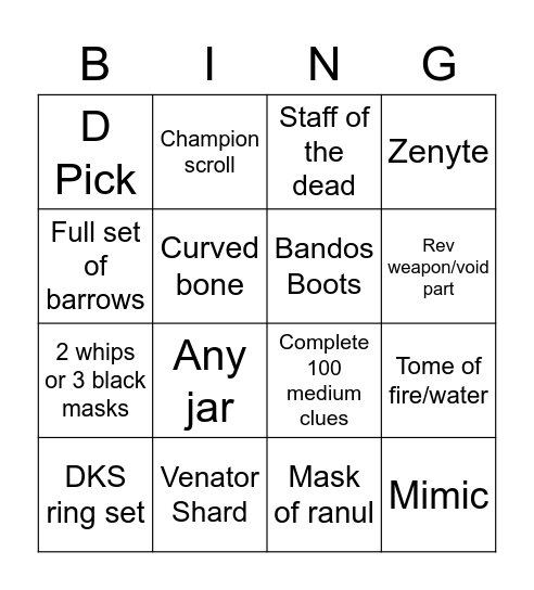 The Revs Bingo Card