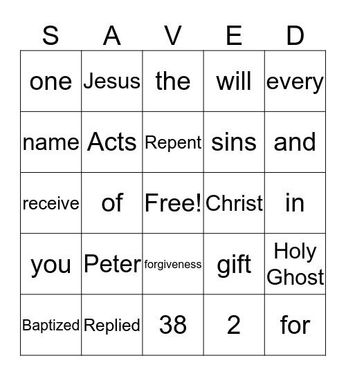 Acts 2:30 Bingo Card