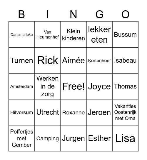 Familieweekend Bingo Card