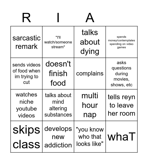 ria bingo Card