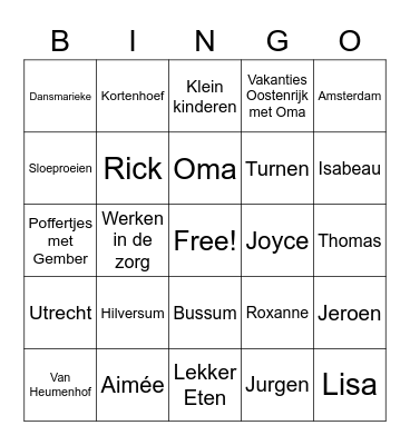 Familieweekend Bingo Card