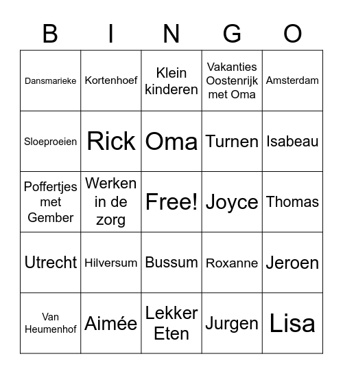 Familieweekend Bingo Card