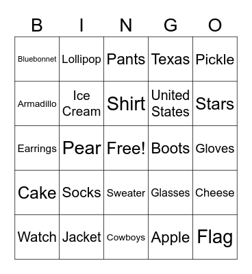 English Vocabulary Review Bingo Card