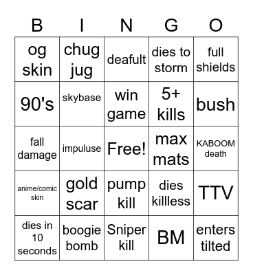 og Fortnite bingo Card