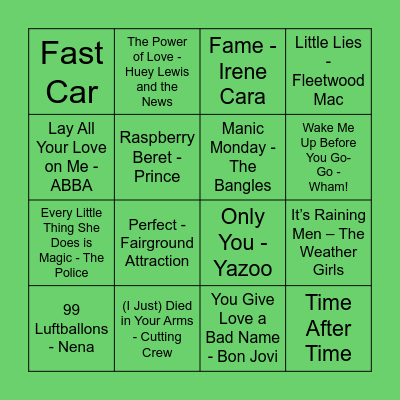 Mum and Me - Music Bingo - 80s Round Bingo Card