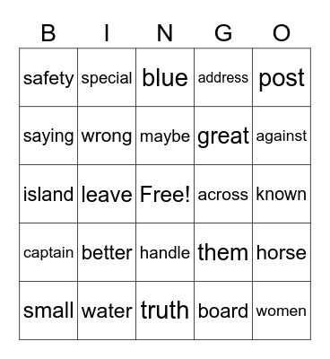 Medium 1 Bingo Card