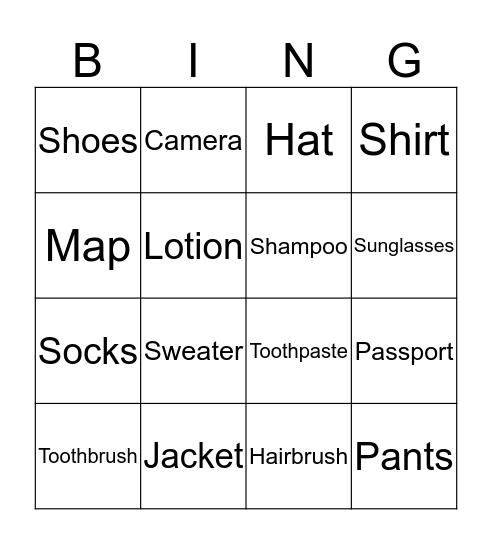 Ready, Set, Pack Bingo!! Bingo Card