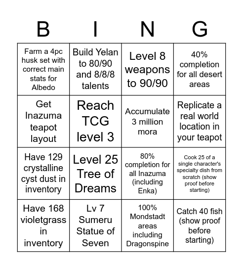 Madi's Bingo Card