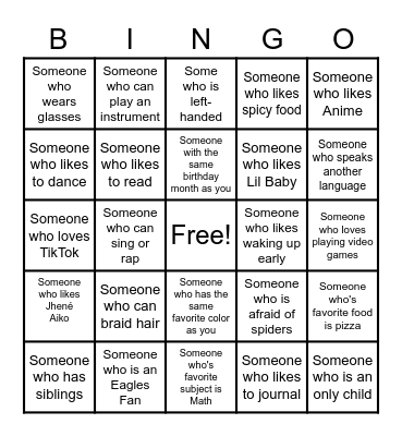 FIND-SOMEONE-WHO Bingo Card