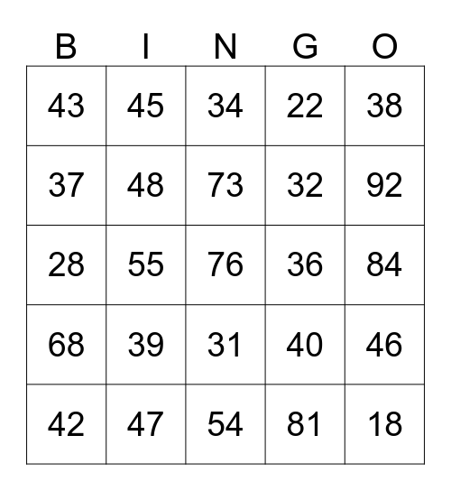 Optellen en aftrekken Bingo Card