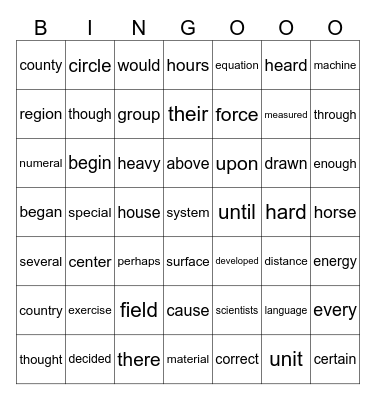 FRY WORDS Bingo Card