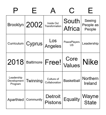 PeacePlayers Bingo Card