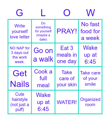 April Glow Up Bingo Card