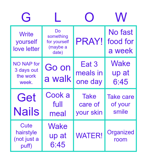 April Glow Up Bingo Card