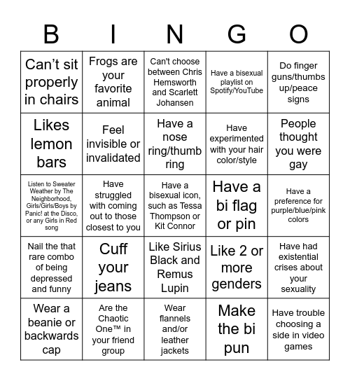 Bi Bingo Card