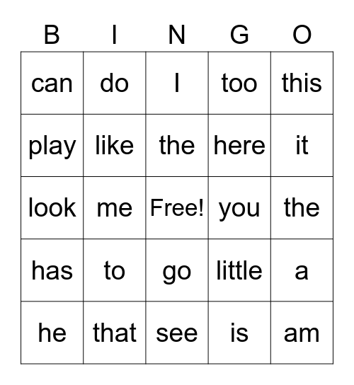 Sight Words 1-wk 1, 2 Bingo Card