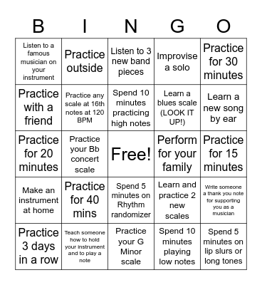 Middle School Band Eat donuts with Mr. J Bingo Card