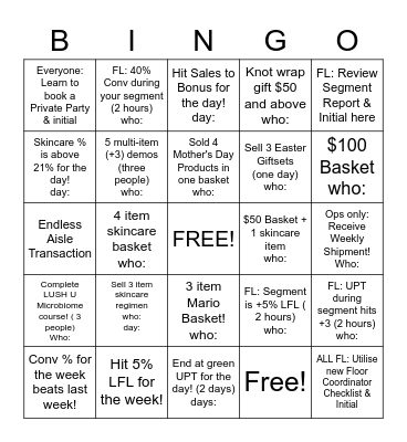 LUSH Team Bingo! Bingo Card