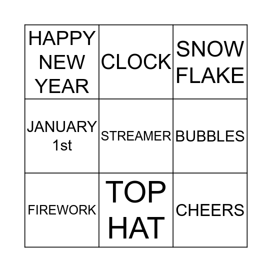 New Years Eve Bingo Card