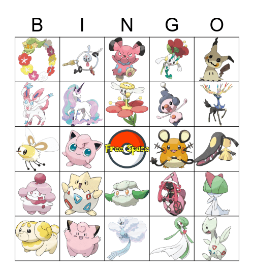 FairyType Pokémon Bingo Card