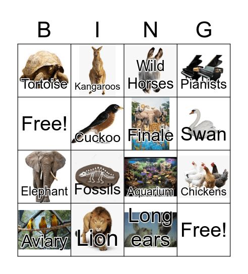 Carnival of the Animals Bingo Card