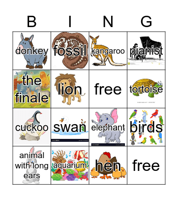carnival of the animals Bingo Card