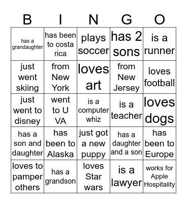 Getting to know each other Bingo Card