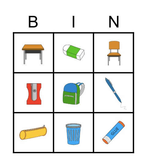 School objects Bingo Card