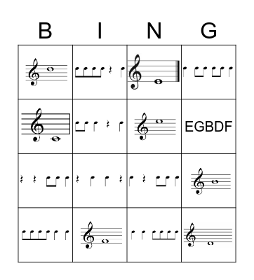 Treble Clef/Rhythm BINGO Card