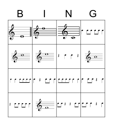 Treble Clef/Rhythm BINGO Card