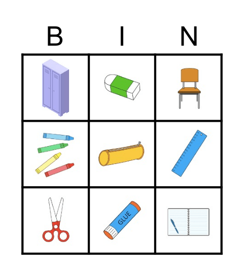 School objects Bingo Card