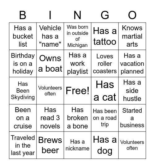 Icebreaker Bingo Card