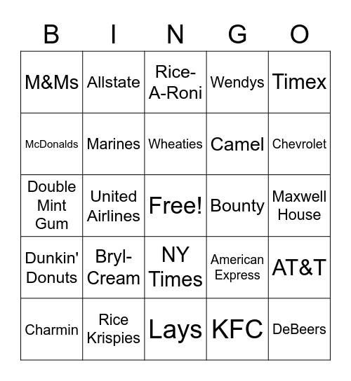 Brand Slogan BINGO Card