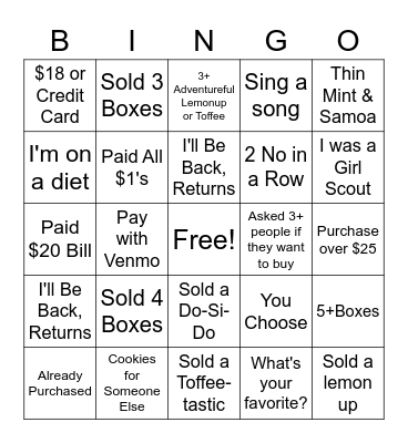 Girl Scout Booth Bingo Card