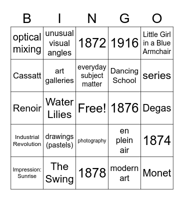 Impressionism Bingo Card