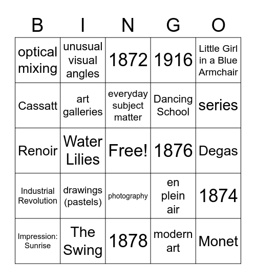 Impressionism Bingo Card