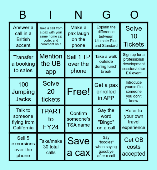 Ultimate Service Bingo Card