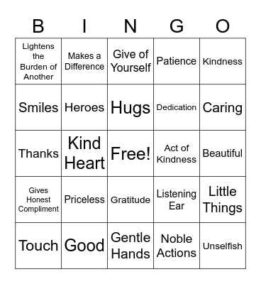 Volunteer Appreciation Bingo Card